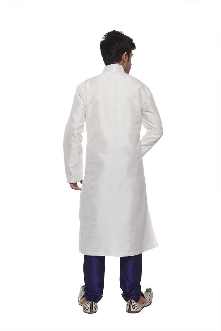 Buy WHITE DESIGNER KURTA WITH ROYAL BLUE PIPING Online Buy WHITE DESIGNER KURTA WITH ROYAL BLUE PIPING Online