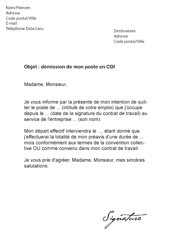 Modele De Demande De Demission