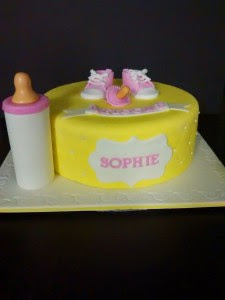 Yellow And Pink Baby Shower Cake Cherry With A Cake On Top
