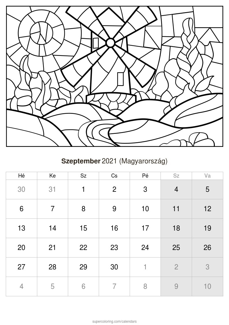 Naptár 2021 Szeptember (Magyarország)