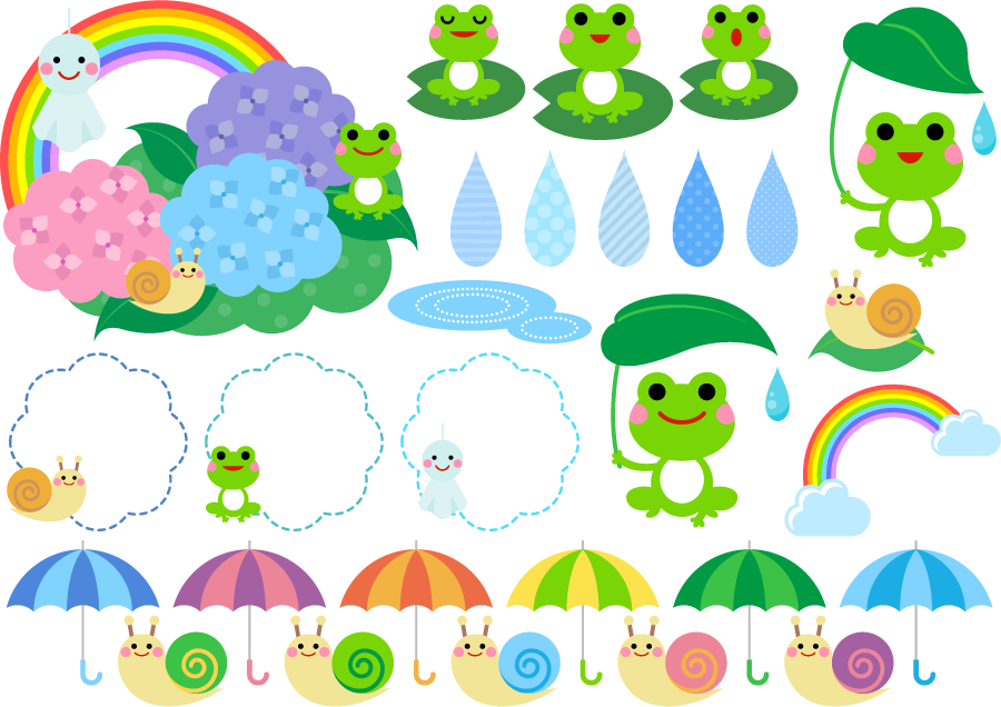 フリーイラスト カエルやカタツムリなどの梅雨関連のセットでアハ体験 Gahag 著作権フリー写真 イラスト素材集