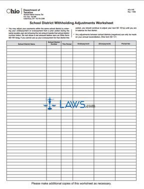 School District Withholding Adjustments Worksheet - Ohio Forms - | Laws.com