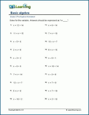  free worksheets for linear equations grades 6 9 pre algebra algebra 1