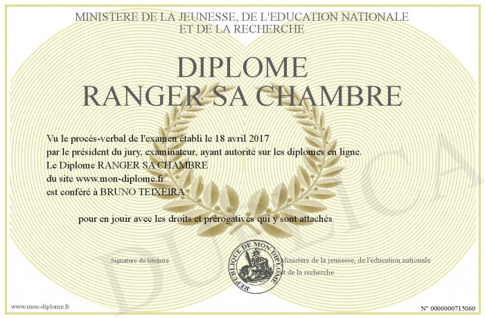 Diplome Ranger Sa Chambre