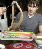 Simon Reeve is shown the ox penis from which his soup is made
