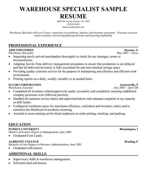 Resume Format Resume Format Latest For Warehouse