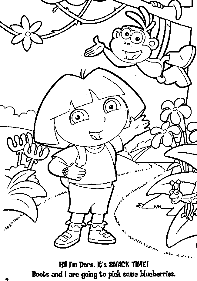Free snack time for Dora the Explorer coloring sheets for kids to print.