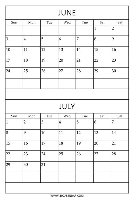 A free printable blank calendar can be a great way to keep track of important dates, plan ahead, and stay on top of your goals. june july printable calendar example calendar printable