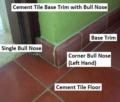 Cement Tile Base Trim Showing Single and Corner bullnose