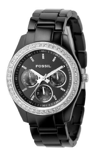 Fossil ES2157 Ladies Stone Set Bezel Multi Dial Black Acrylic Watch