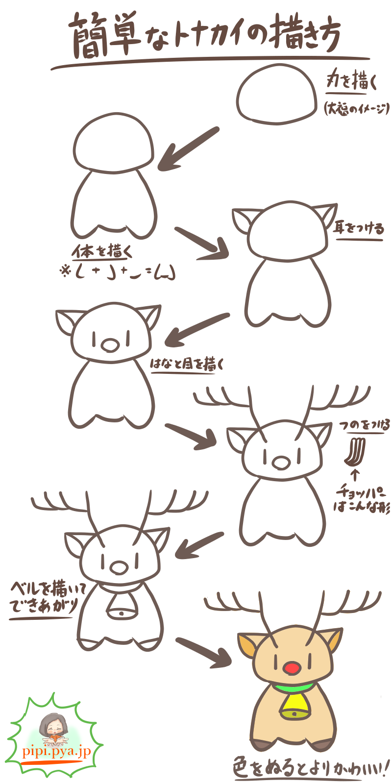 小学生にもオススメ ボールペンで超簡単な赤鼻のトナカイのイラストの描き方 ぴぴ