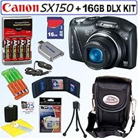 Canon PowerShot SX150 IS 14.1 MP Digital Camera + 4 AA Batteries & Rapid Charger + 16GB Deluxe Accessory Kit