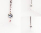 Little Rose Necklace Blue Cabbage Rose Swarovski Crystal- - TasteofShabbyChic