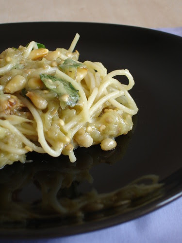 Pasta with eggplant and pine nuts