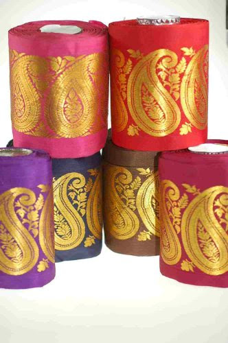 Best Reviews Beautiful 10.8cm wide ribbon; Beautiful Paisley Mogul India Jacquard designs, Traditional Mogul Jacquard Inspired sari Indian ribbon border; Great For Crafts and Hobbies; 6 Beautiful Colour options (1 Mocha (2 Navy Blue (3 Cerise (4 Red (5 Violet (6 Burgundy; Great Quality. washable