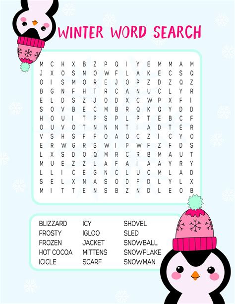  winter word search free printable kids activity fun loving families
