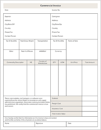 Commercial Invoice Canada