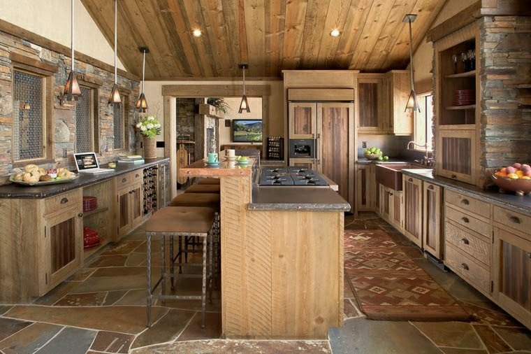 La cuisine rustique ou l'harmonie de la déco pierre et bois