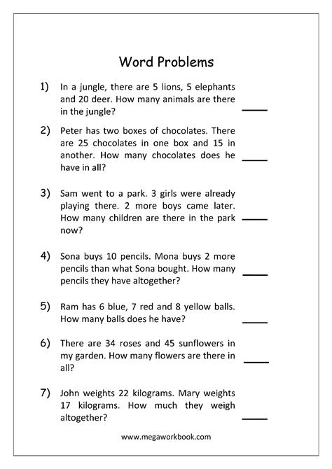  grade 1 word problems challenging word problems in primary