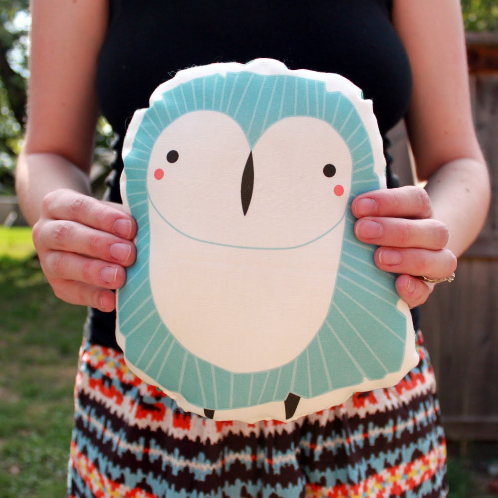 Plush Owl Pillow in Blue
