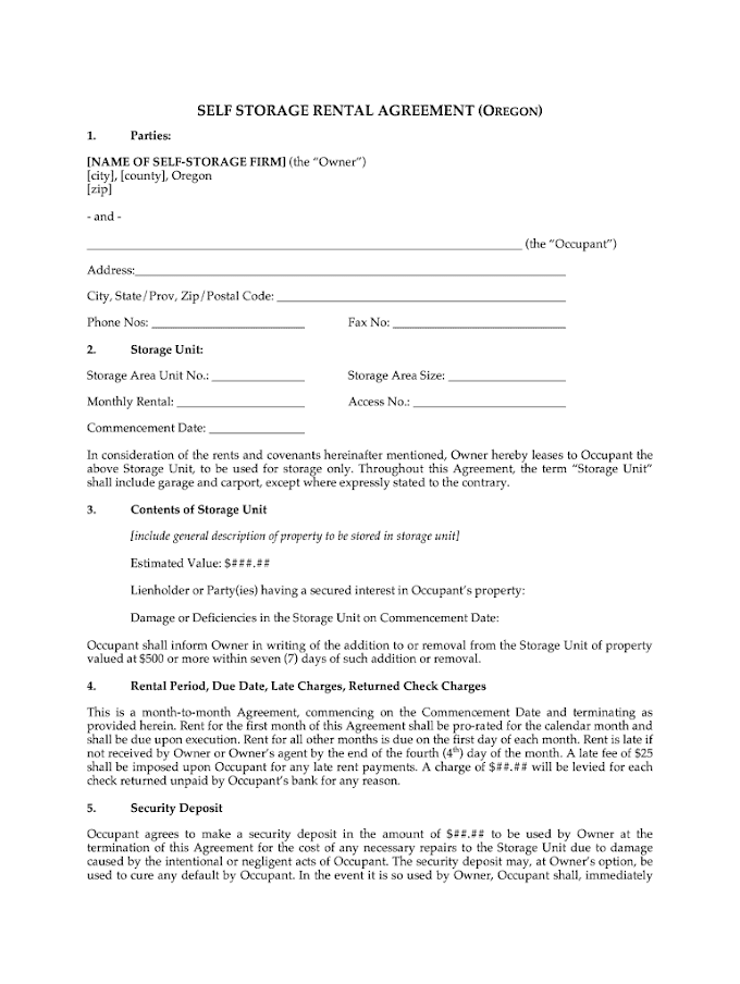 Free Printable Oregon Rental Agreement