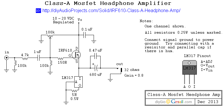 DIY IRF610 MOSFET Class-A Headphone Amplifier Project