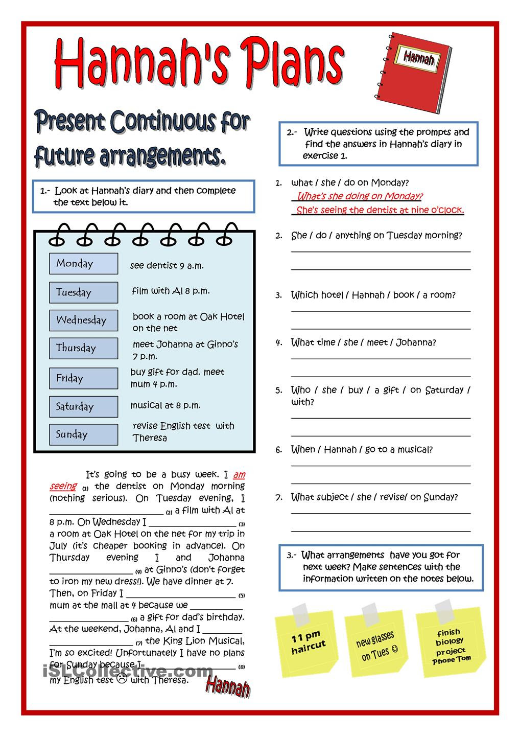 Present Continuous For Future Plans Worksheets