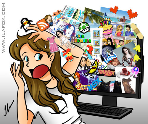 computador com o HD lotado de coisas, ilustração by ila fox