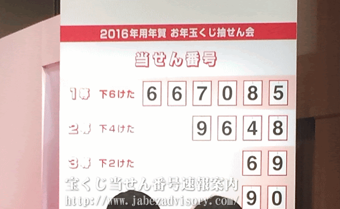 平成28年お年玉付き年賀はがき当選番号 16年1月17日抽選