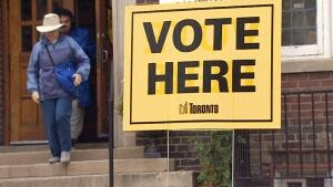 'Vote Here' sign on Election Day in Toronto