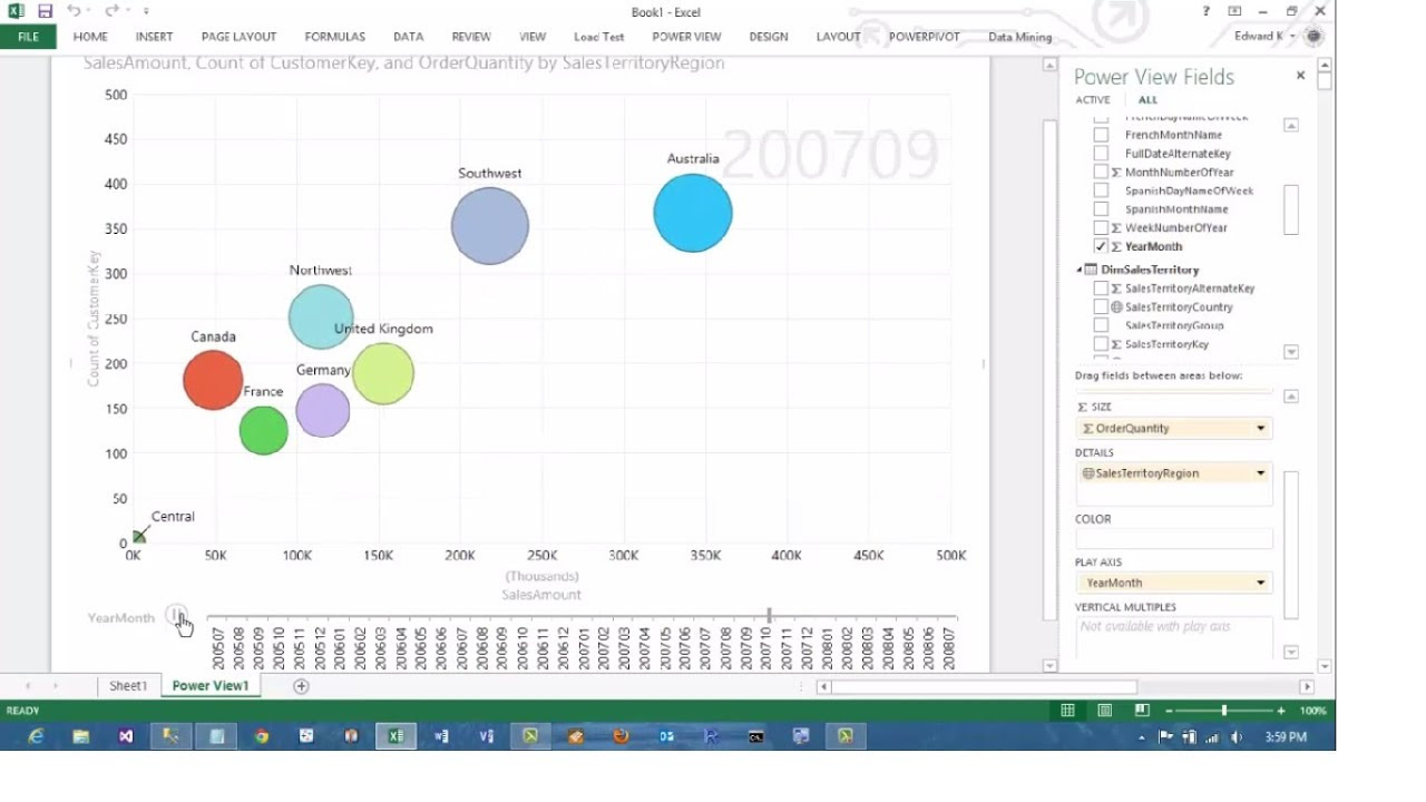 Excel 2013 PowerView Animated Scatterplot/Bubble Chart Business Intelligence Tutorial - YouTube