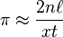 \pi \approx \frac{2n\ell}{xt}