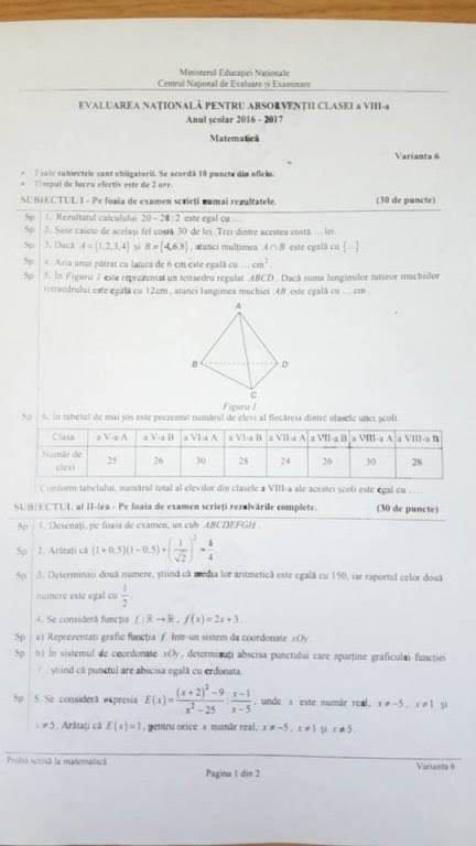 Evaluarea NaÅ£ionalÄ 2017 MatematicÄ Subiecte Barem RezolvÄri Libertatea
