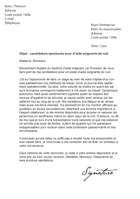 modele lettre de motivation aide soignante