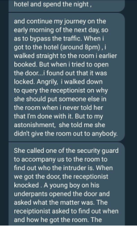 Trending story of a man who caught his fiancee cheating on him in a hotel room he paid for in Onitsha 