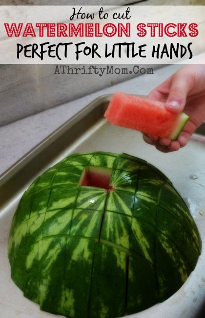 Watermelon sticks, perfect for little hands.  A finger food perfect for picnics or potlucks #Watermelon, #KitchenTips, #Summer, #Food, #Clea...