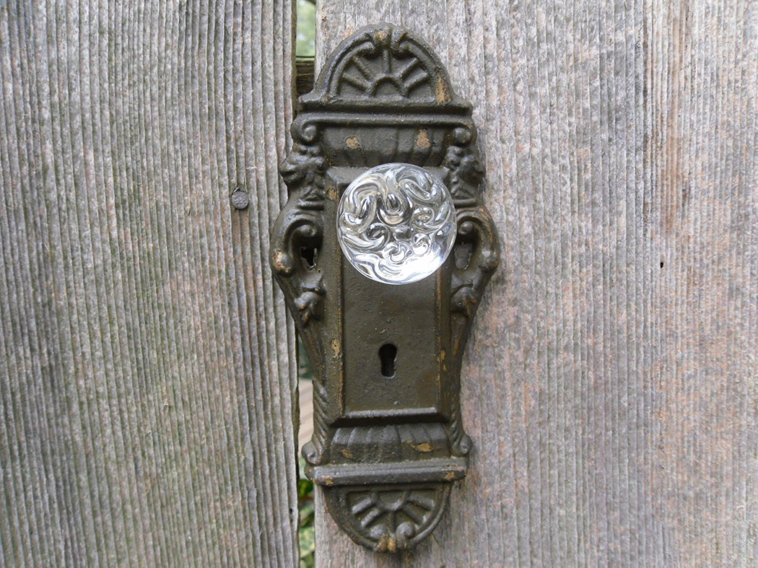 Ornate Decorative Cast Iron Door Plate with Glass by Theshabbyshak