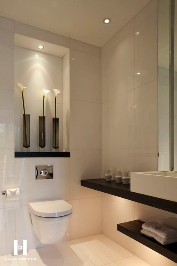 Small Bathroom Sink Corner / 25 Modern Powder Room Design Ideas / Installing a corner tub is regarded as a sensible and stylish choice for adding more space to the bathroom interiors and increasing its visual appeal.