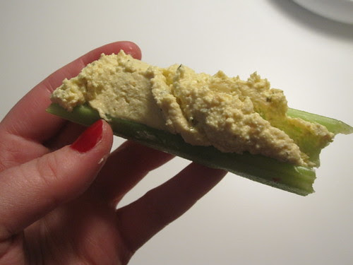 Tofu spread on celery