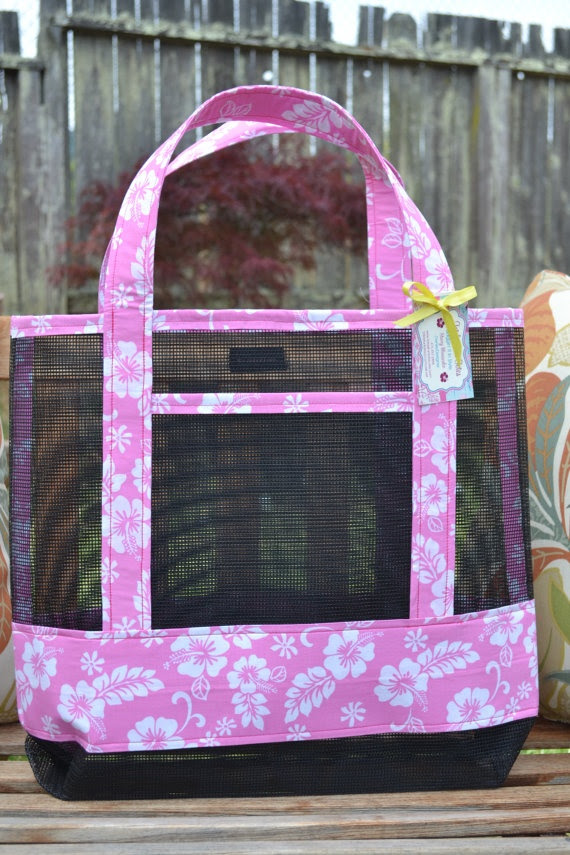 Tote Bag Beach Tropical Hawaiian Hibiscus Flower Print Fabric and ...