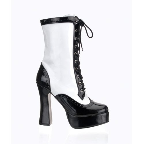 5 Inch Sexy Platform Ganster Ankle Boot Costume Boots With Zip Black / White Patent