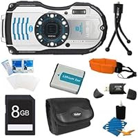 Pentax Optio WG-3 White 16 MP Digital Camera Premiere Bundle Includes 8GB Memory Card, Reader, Battery, Case, Tripod, Floating Wrist Strap, Screen Protectors, & Lens Cleaning Kit.