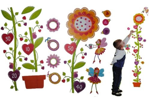 XL - 3-D Meßlatte Blumenfee Wandtattoo selbstklebend mit 4 extra Stickern -