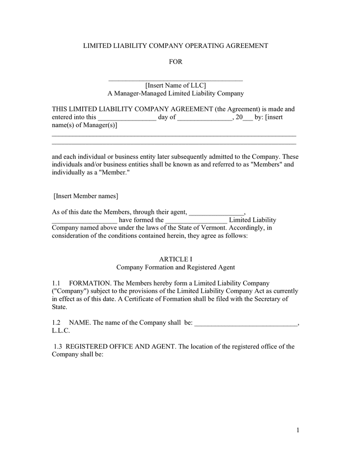 LLC Operating Agreement  download free documents for PDF, Word and Excel