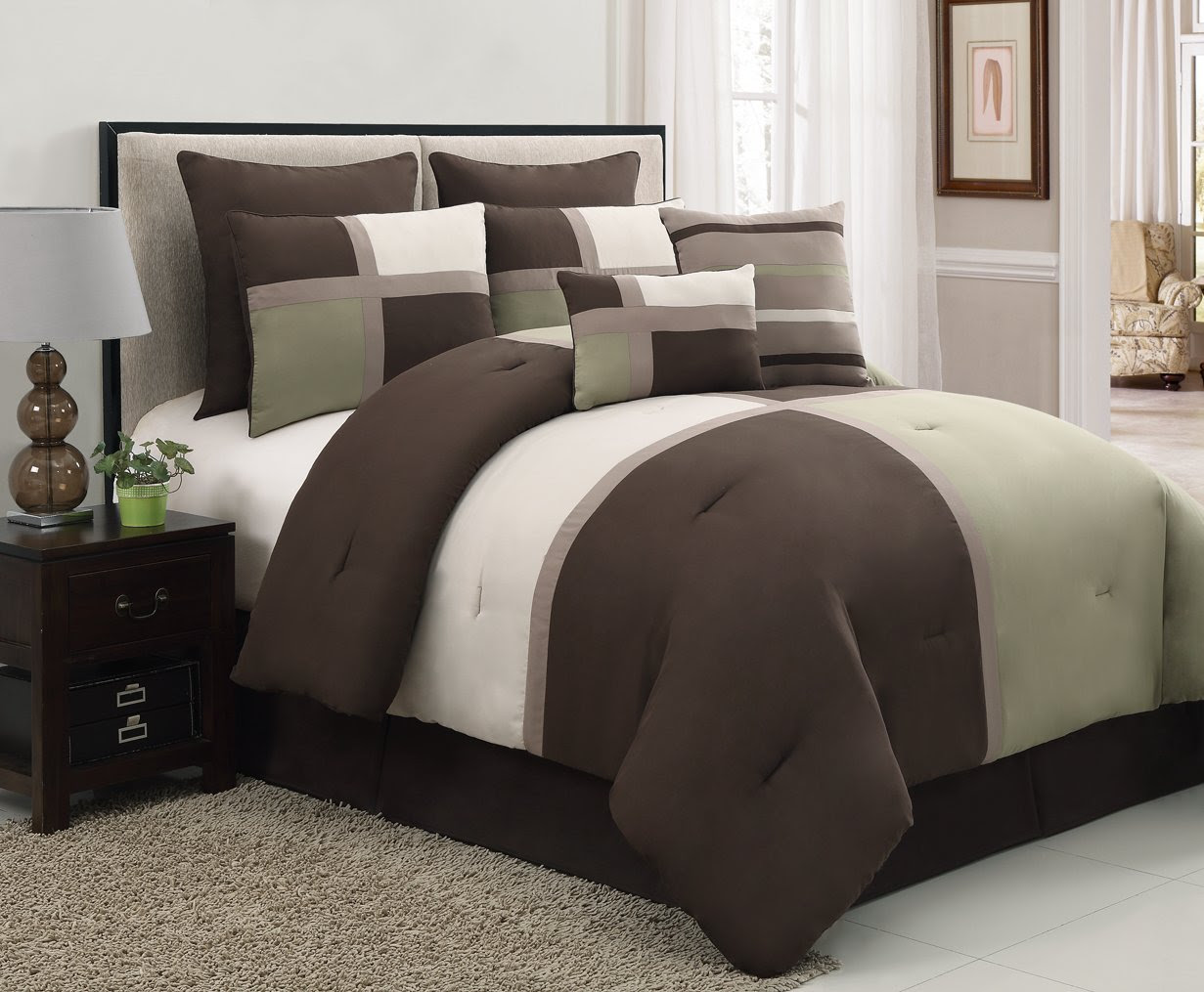 Bedding Sets for Men: 8-Piece Brown & Tan Bed-in-a-Bag Comforter ...