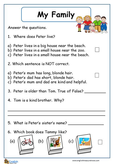  my family english comprehension worksheet english treasure trove
