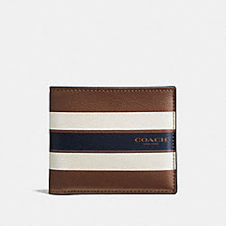DOUBLE BILLFOLD WALLET IN VARSITY LEATHER - COACH f58349 - DARK SADDLE