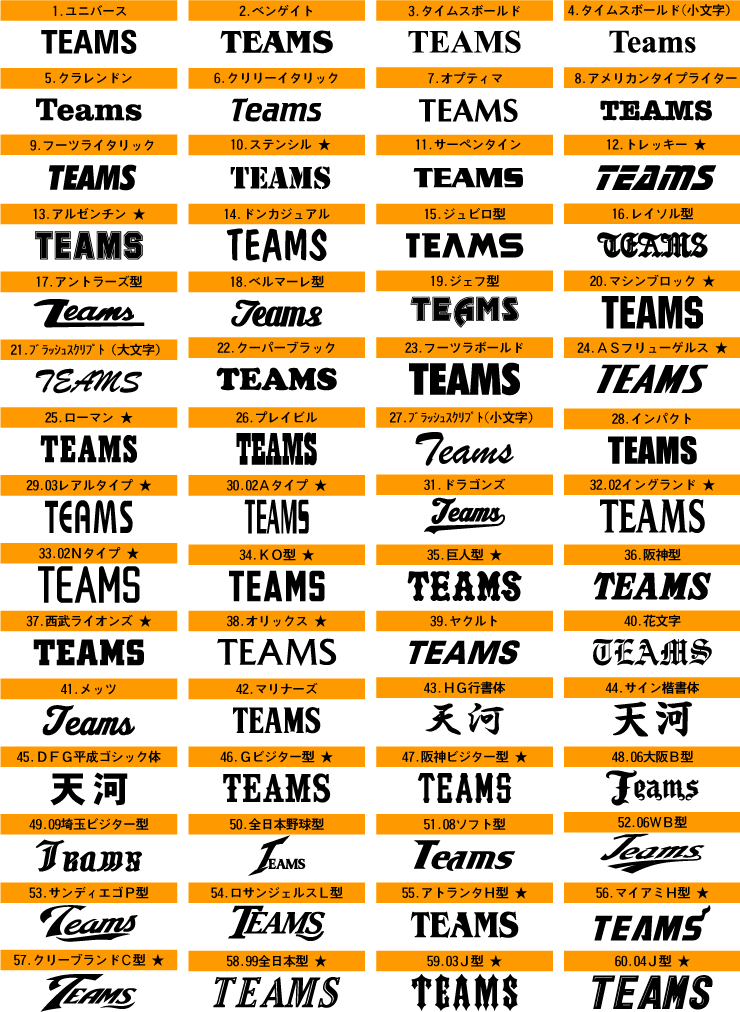 昇華ベースボールシャツ マーク書体 カラー 野球ユニフォーム オーダー