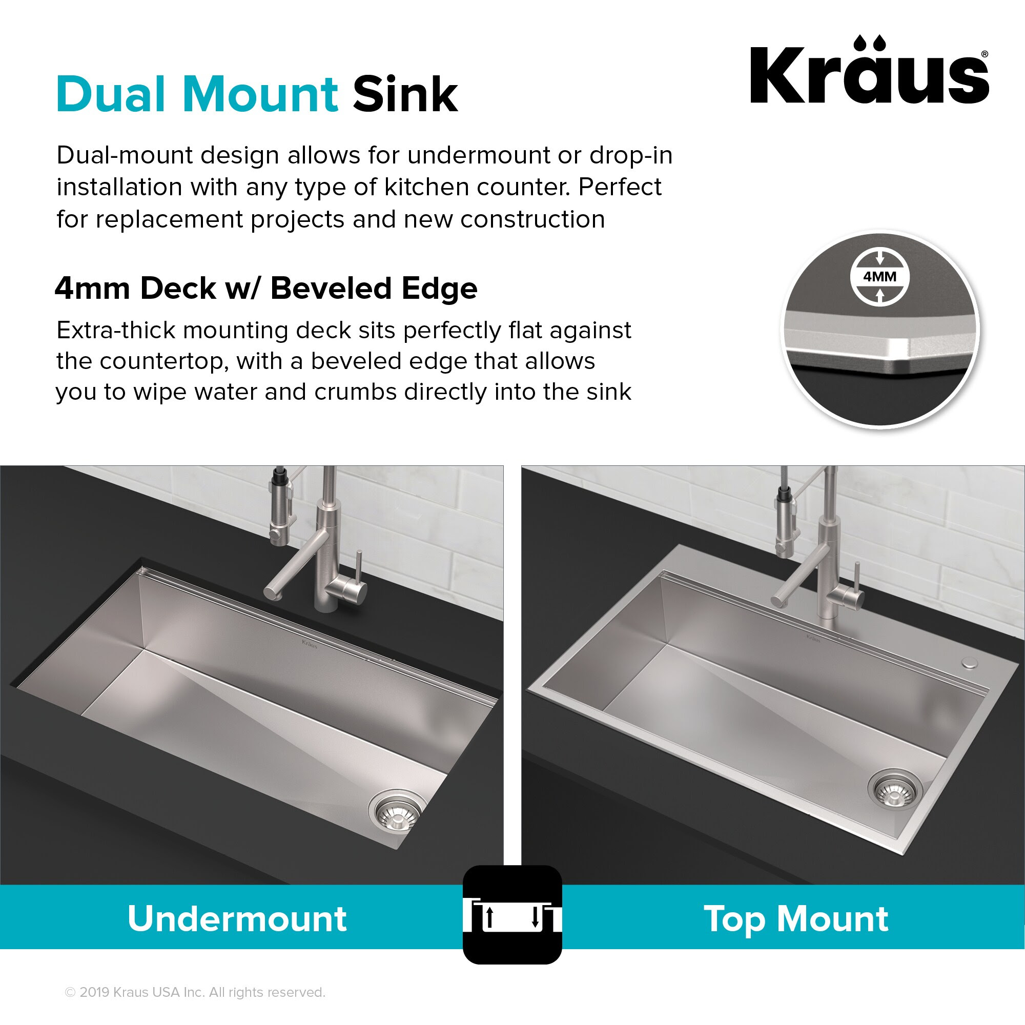 Kraus Kore Workstation Dual-mount 33-in x 22-in Stainless Steel Single Bowl  2-Hole Stainless Steel Workstation Kitchen Sink with Drainboard