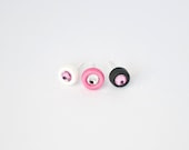 Stud earrings, pink set of 3 pairs, polymer clay with glass crystal, handmade - CupofColor